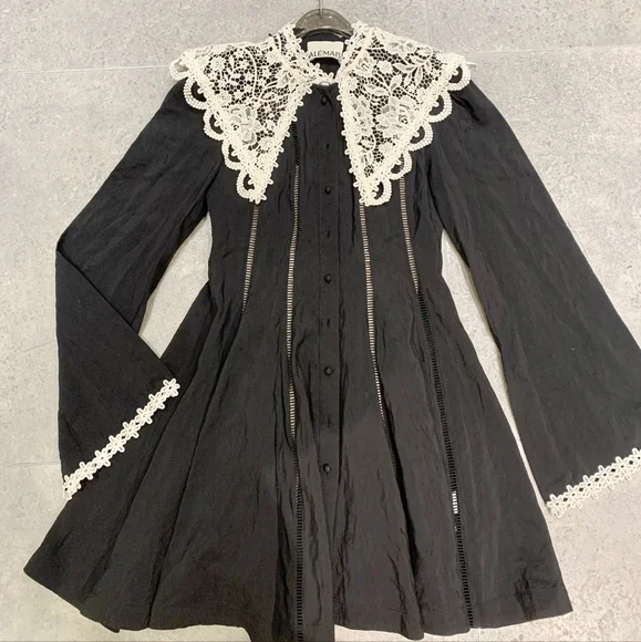 Alemais Black Mini Dress with White Lace Collar - Picture 8 of 11